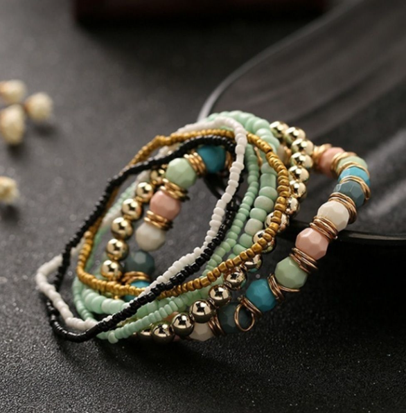 Four Seasons Bohemian Multi-Layered Beaded Women&#039;s Elastic Bracelet