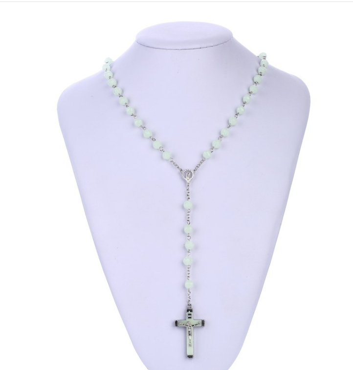 Acrylic luminous rosary cross necklace (luminous green)