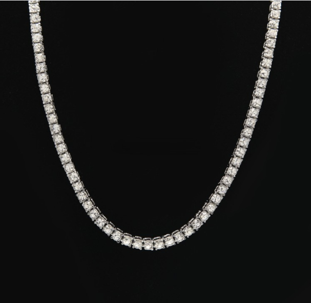 NN03 popular men&#039;s hip-hop 1-row alloy necklace full rhinestone single-row necklace European and American popular jewelry 20 inches (color: white