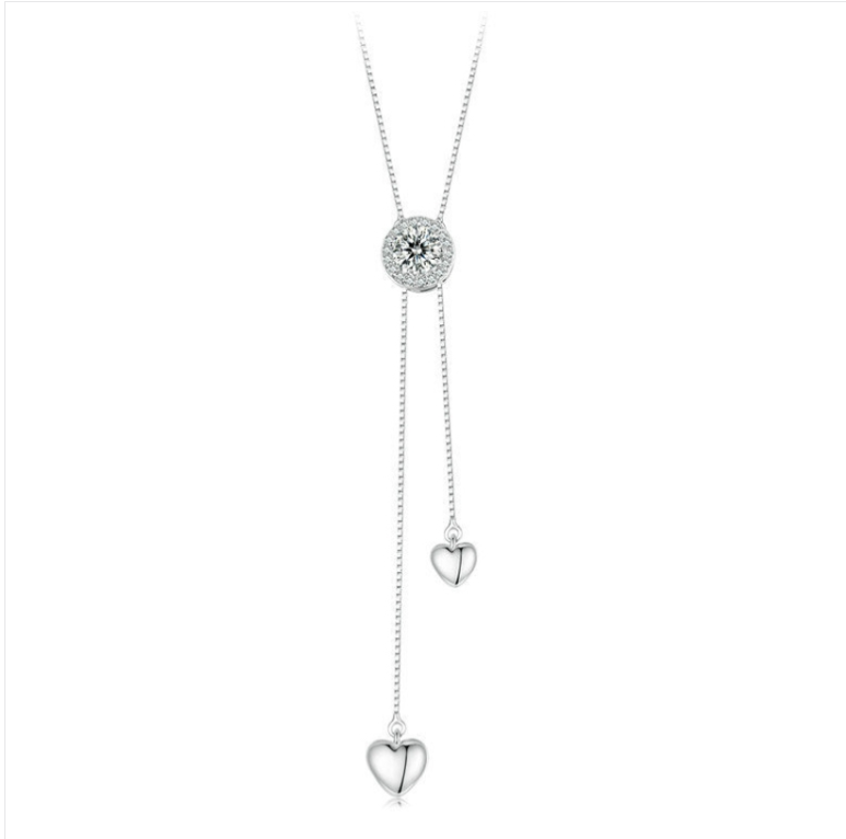 S925 sterling silver sparkling moissanous tassel love necklace (MSN029)