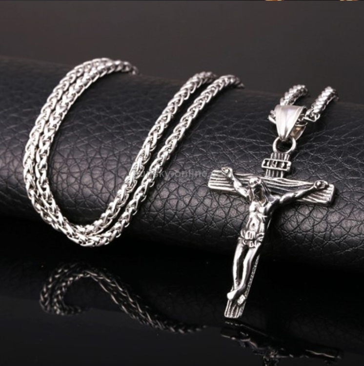 10pcs for sale Men&#039;s Vintage Stainless Steel Cross Jesus Pendant Necklace (Cross Chain - Silver)