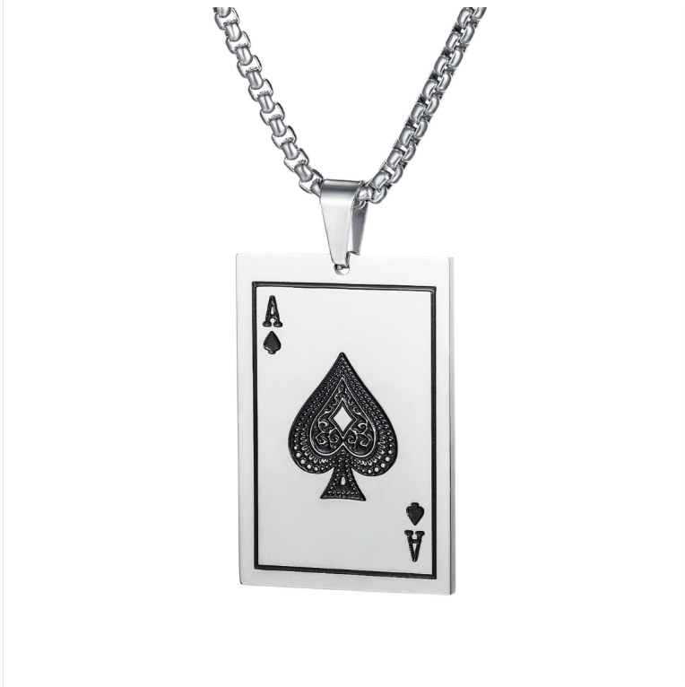 OPK 1670 versatile titanium steel Ace of Spades playing card pendant personalized men&#039;s necklace, color: natural pendant + chain