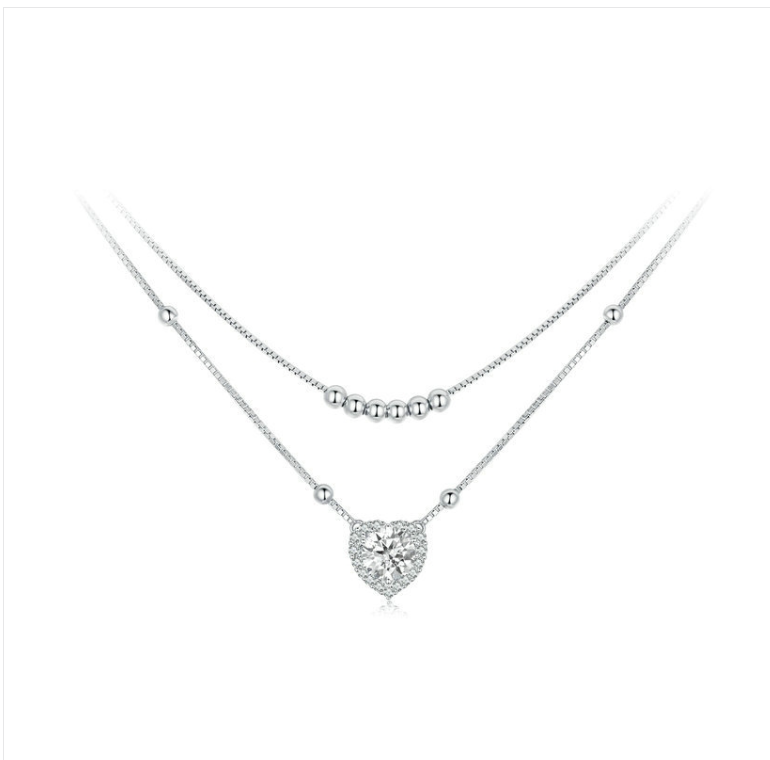 S925 sterling silver platinum-plated double-layer moissanite collarbone necklace (MSN033)