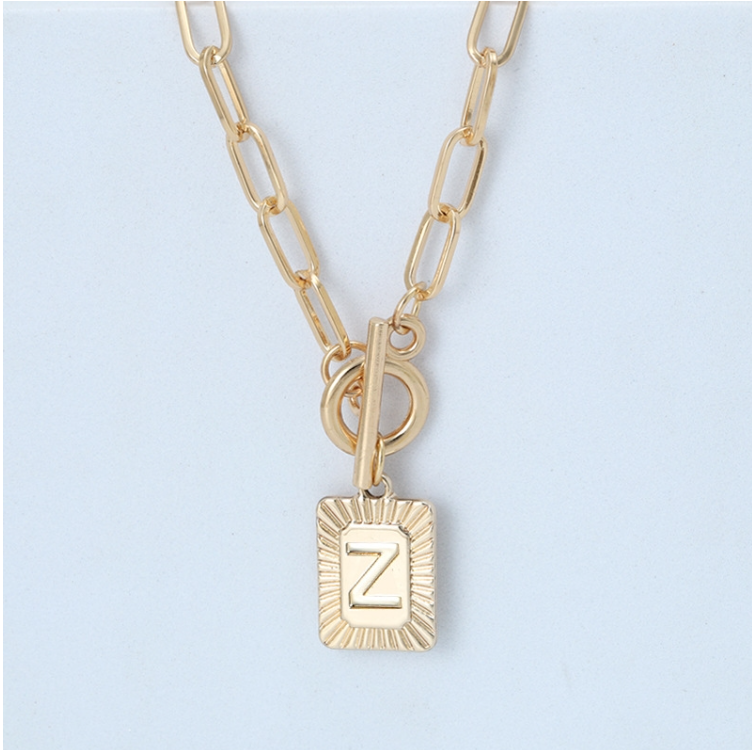 A-Z letter pendant necklace 26 letters OT buckle necklace clavicle chain jewelry gift, style: Z