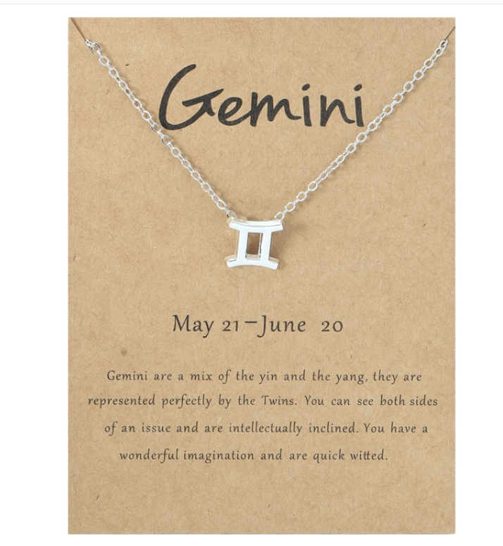 Twelve zodiac signs necklace, electroplated alloy short clavicle chain jewelry, style: Gemini silver