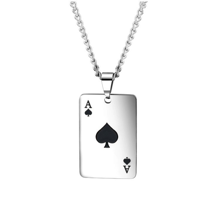 OPK 1542 Titanium steel men&#039;s necklace, personalized playing card pendant, color: black model with chain