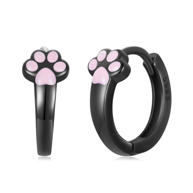 S925 sterling silver black gold plated cute cat claw earrings