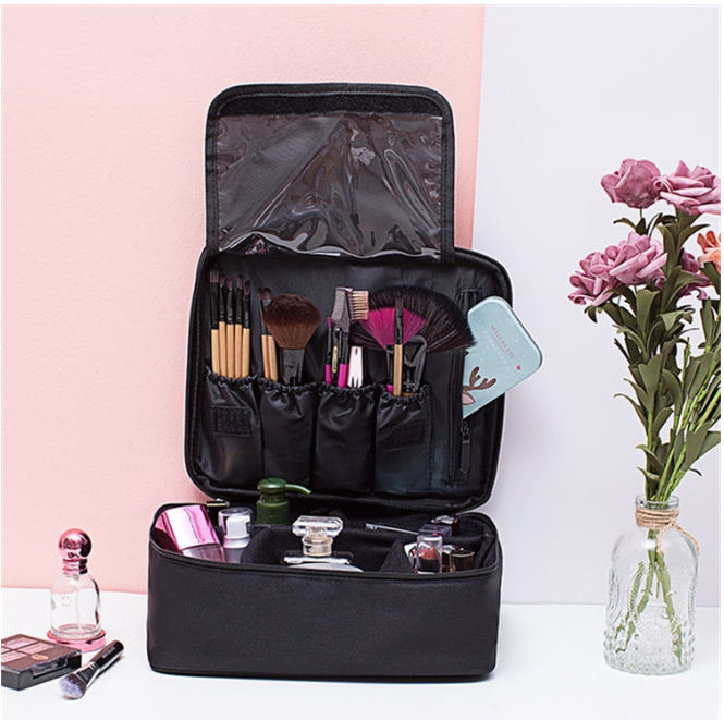 Cosmetic bag, large capacity, simple toiletry bag, travel waterproof portable cosmetics storage bag, style: slip pocket style (black)