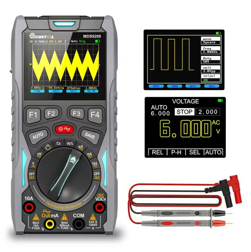 MUSTOOL MDS9208 3In1 Oscilloscope Multimeter Signal Generator 12MHz 50Msps Portable High Storage Capacity Low Power Consumption - MDS9208(EU stock)