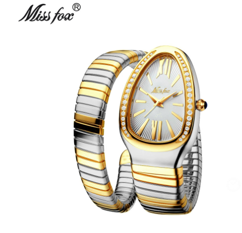 MISSFOX watch Middle East popular women&#039;s fashion personality snake head bracelet stainless steel diamond snake watch for women