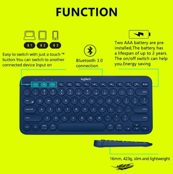 Logitech K380 Wireless Bluetooth Network Red Keyboard Tablet iPad Office