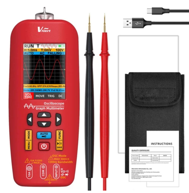 BSIDE O1 Digital Oscilloscope, Handheld Multimeter, Waveform Storage, Sampling Rate 48MSa/s 10MHz, Professional Electronic Components Tester - Red