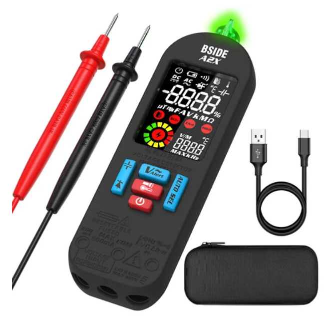 BSIDE A2X Intelligent Digital Multimeter, USB Charging, Color LCD Screen, Rechargeable Li-ion Battery, Bright LED Flashlight, Amp Smart Identification