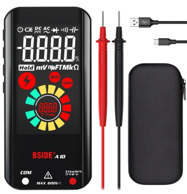 BSIDE A10 Smart Digital Multimeter, 9999 True RMS EBTN Color Display, DC AC Voltage Capacitance Ohm Diode NCV Hz Live Wire Tester
