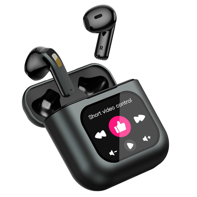 K1 TWS bluetooth Earphone LCD Touch Screen Earbuds 8G Memory ENC HD Calls Low Latency Portable Wireless Smart Earphone with Mic - Black 8GB RAM