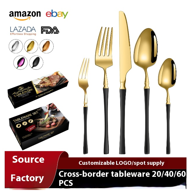 ross-border hot model small waisted four-piece stainless steel tableware 20/40/60-piece set hotel western steak knife and fork