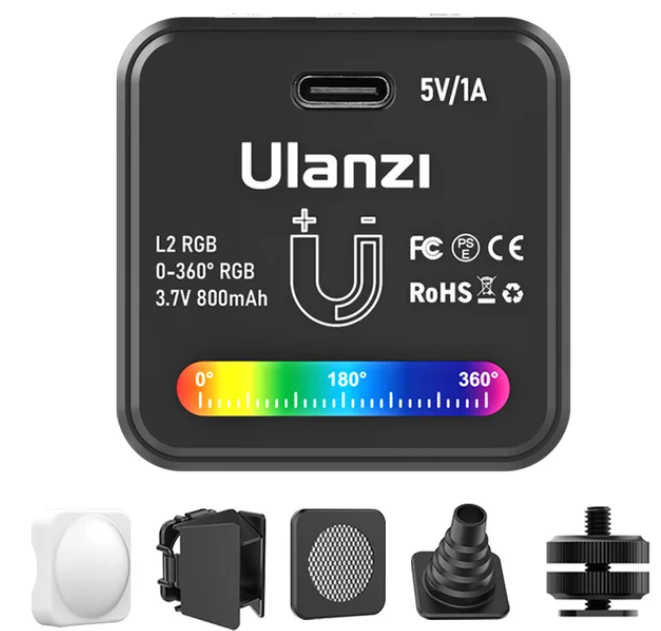 Ulanzi L2 RGB Mini COB Video Camera Light Dimmable 360° Full Color Light with Diffuser Honeycomb Photography for DSLR Camera