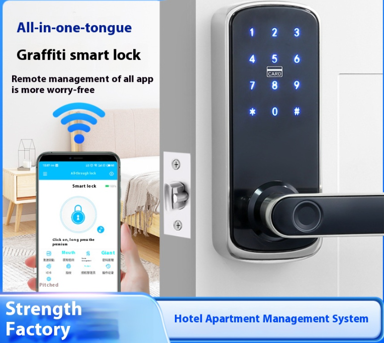 Tuya wifi fingerprint lock home apartment remote app bluetooth smart lock hotel card swipe lock