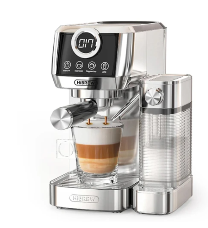 HiBREW H13A 3 in 1 Semi Automatic Coffee Machine, 6 Coffee Modes, 20Bar Extraction Pressure, 1.3L Removable Water Tank, 51mm Aluminum Alloy Handle, Du