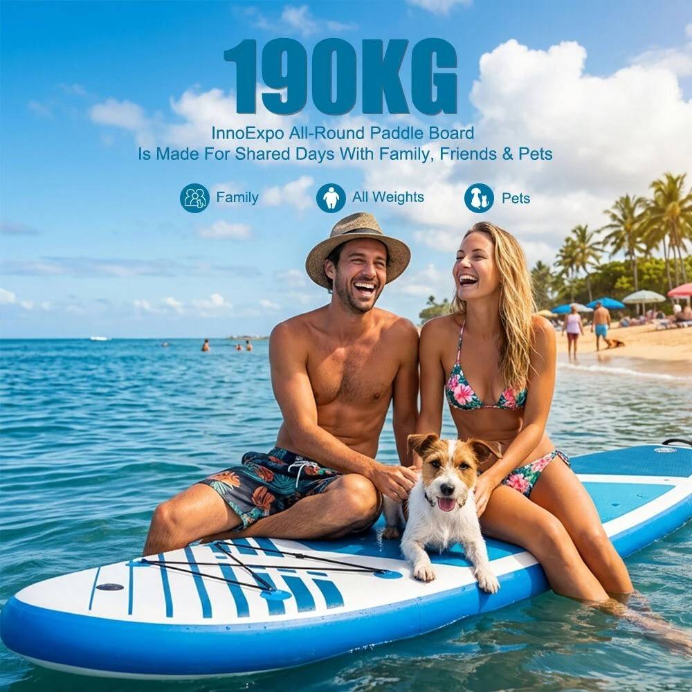 [EU Direct] InnoExpo 335*83*15CM Inflatable Stand Up Paddle Board with Seat, Extra-Wide Stable ISUP with Double-Head Paddle & 3 Fins, Complete Mul