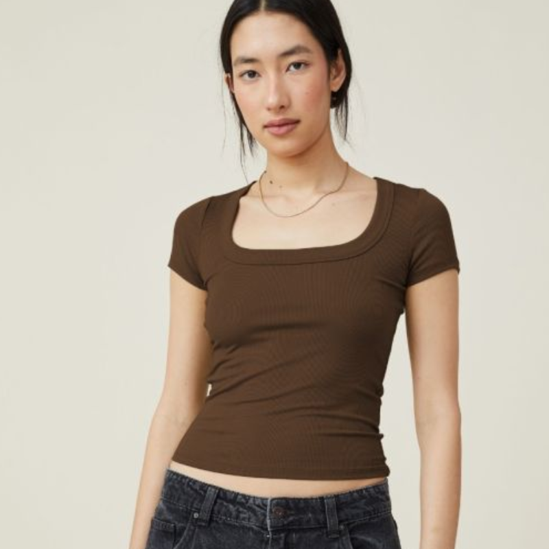 Amazon Europe and the United States Y2K Summer Navel Short Women&#039;s Fit Square Neck Short Sleeve T-Shirt Thread Knit Top
