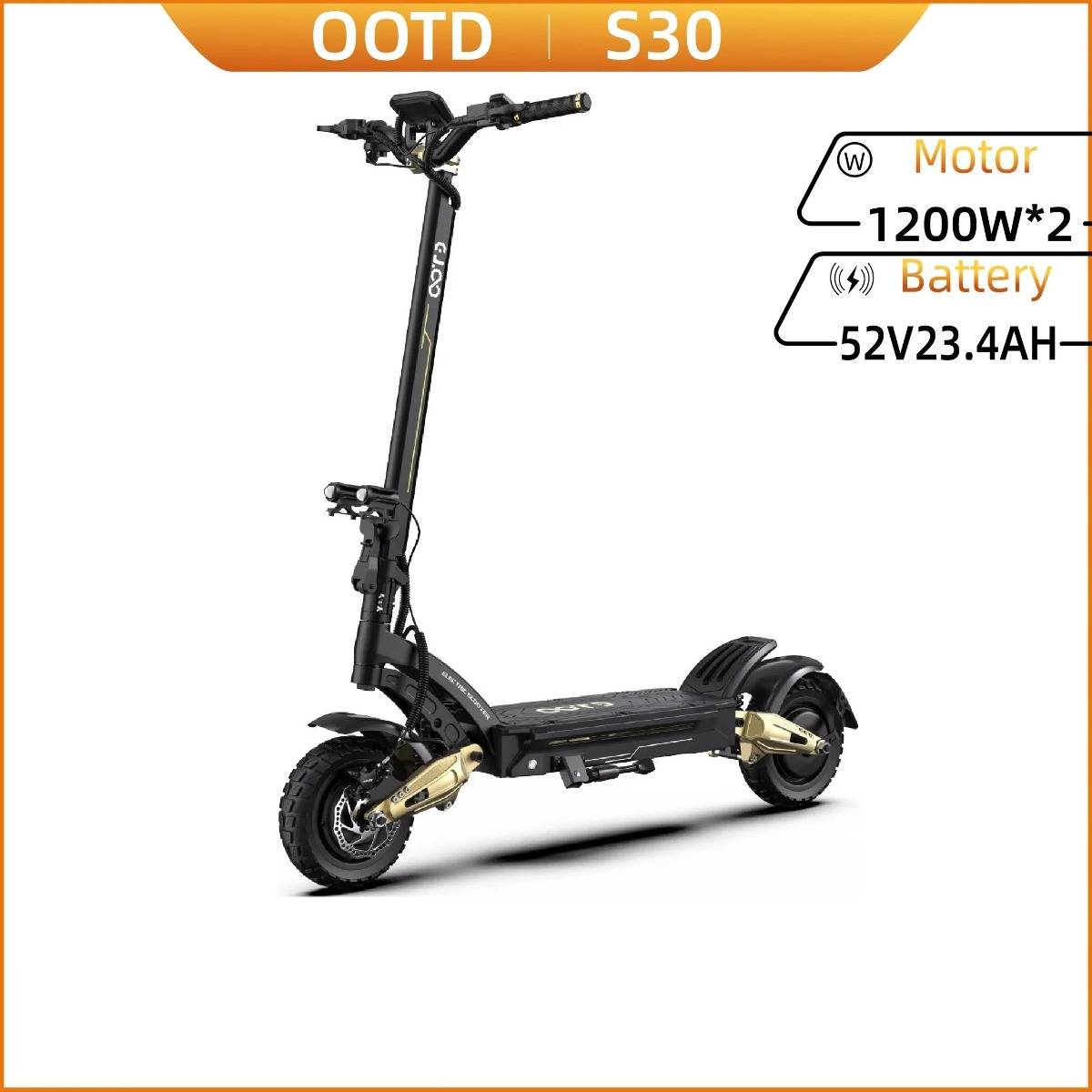 OOTD S30 Adult Electric Scooter 2*1200W Dual Motor Foldable 52V23.4Ah 10 Inch Off-Road Tires Powerful Urban Commuting Scooter