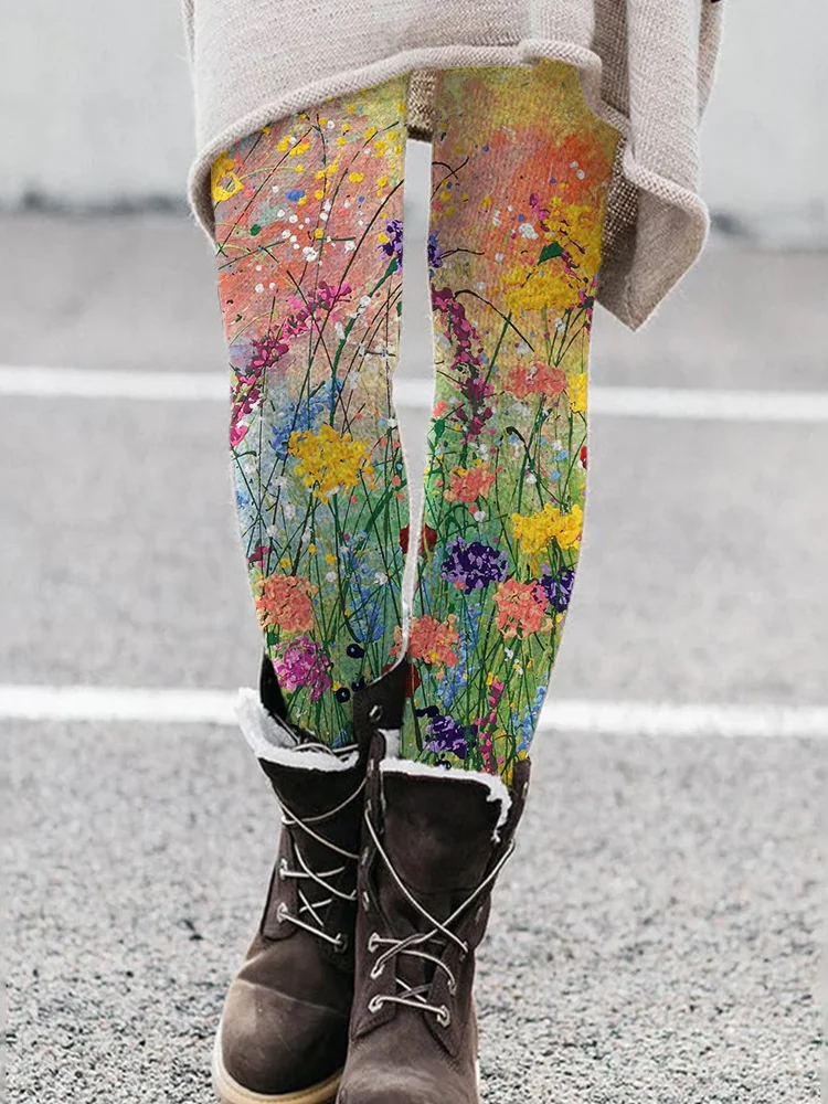 Wisherryy Cozy Almond Blossom Print Leggings