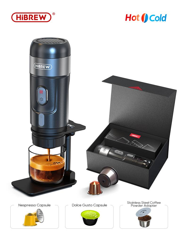 HiBREW H4A Portable Coffee Machine for Car &amp; Home DC12V Expresso Coffee Maker Fit Nexpresso Dolce Pod Capsule Coffee Powder
