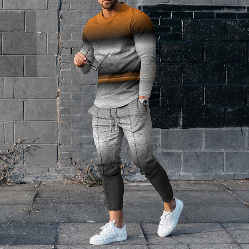 2-Piece Set: Stylish Men&#039;s Long Sleeve Tee and Pants