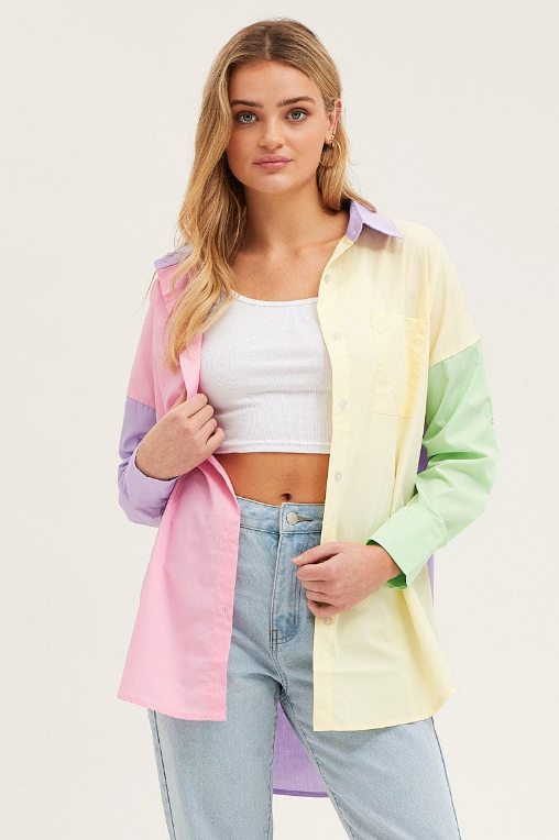 Multi Long Sleeve Collared Button Up Shirt
