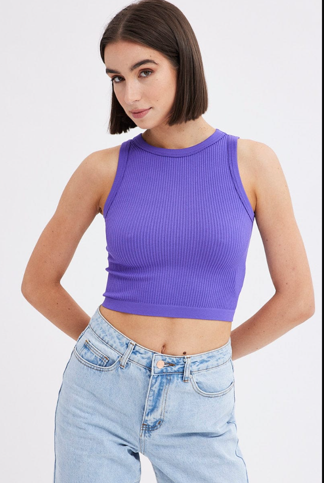 Purple Tank Top Crew Neck Seamless