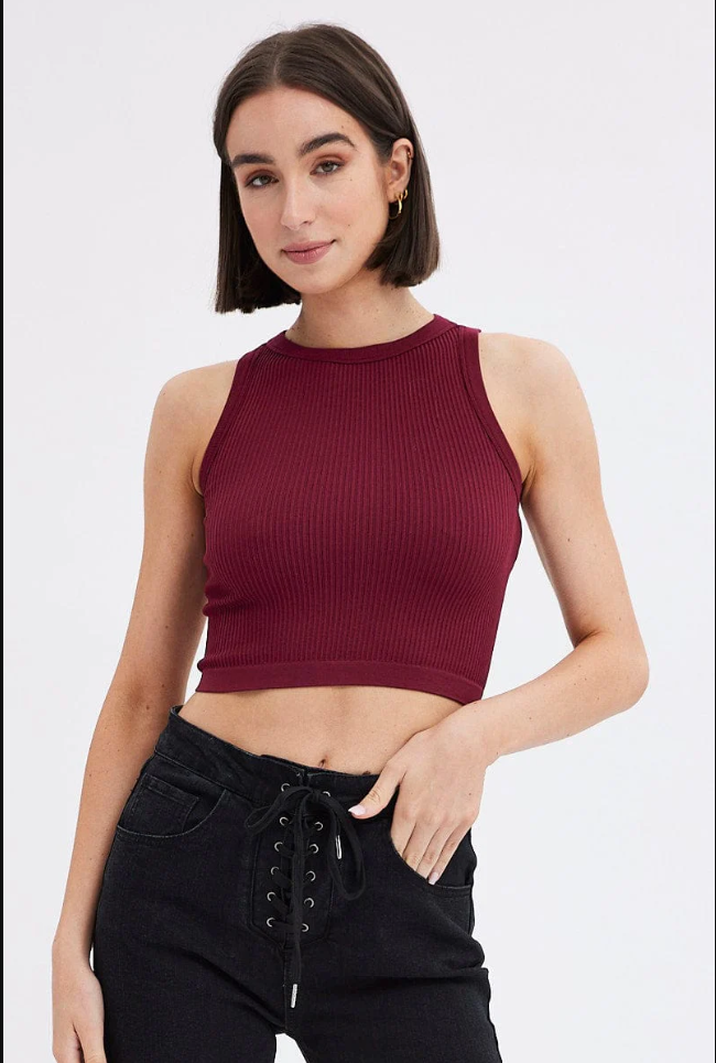 Seamless Crew Neck Red Tank Top in Vibrant Red