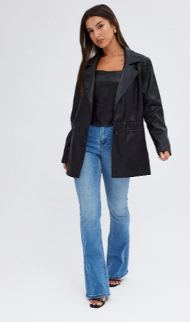 Black Jacket Faux Leather Collared