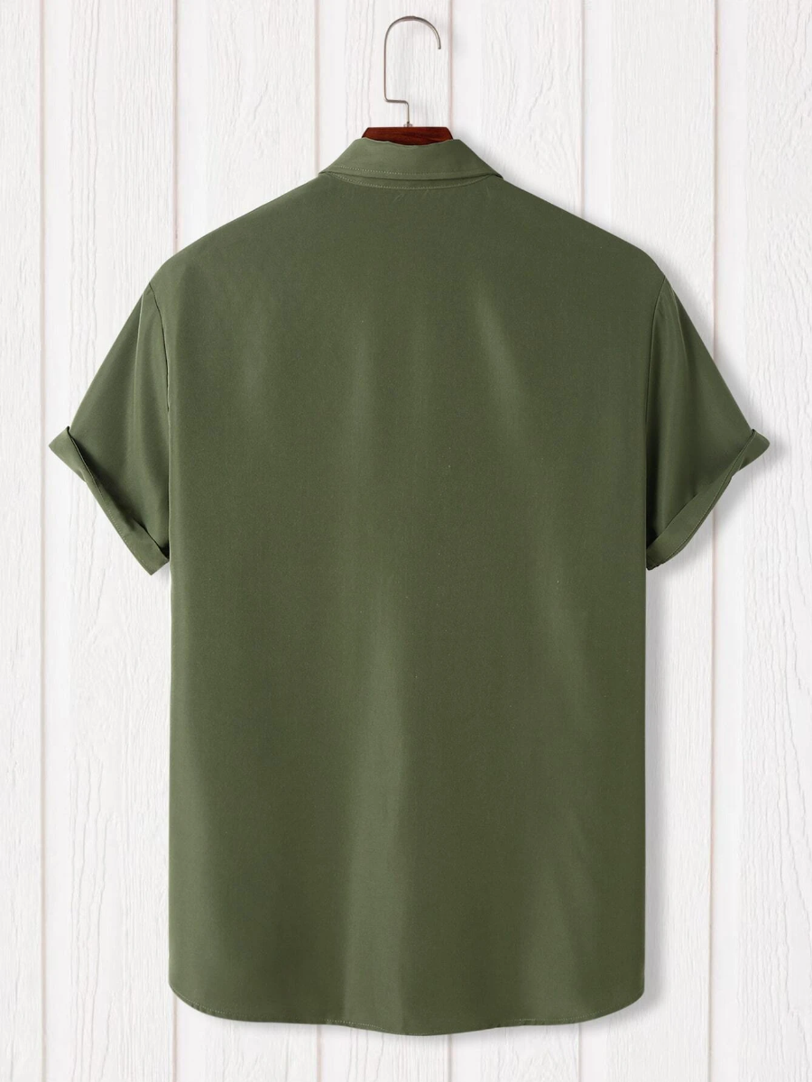 Men&#039;s Solid Button Up Shirt in Army Green