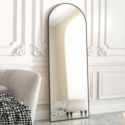 Full Length Mirror 65&quot;x22&quot; Sleek Arched-Top Floor Mirror Bedroom Dressing Mirror Arched Wall Mirror Standing Leaning Hanging (Black)