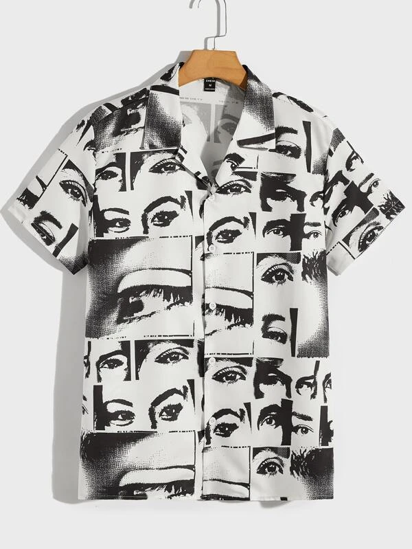 Graphic Lapel Neck Shirt for Men with Figure Design