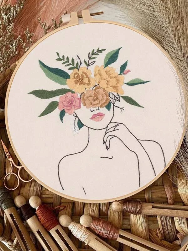 Random Hand Embroidery Set with Flower and Figure