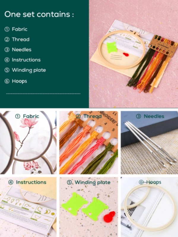 Polyester Sewing Kit: Modern Flower Hand Embroidery Set