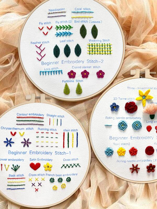 Beginner&#039;s Embroidery Kit with 3 Sets and 25 Techniques