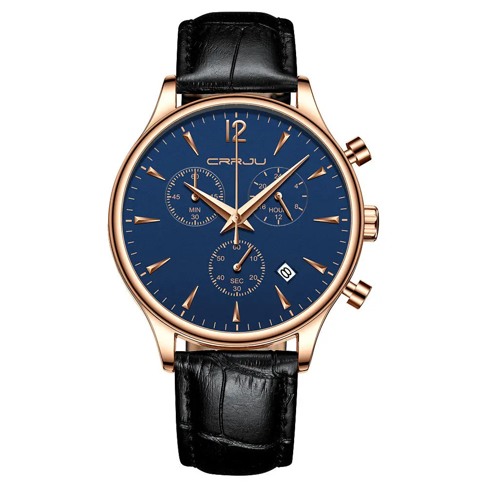 CRRJU 2272: Stylish Calendar Waterproof Men&#039;s Quartz Watch with Leather Strap