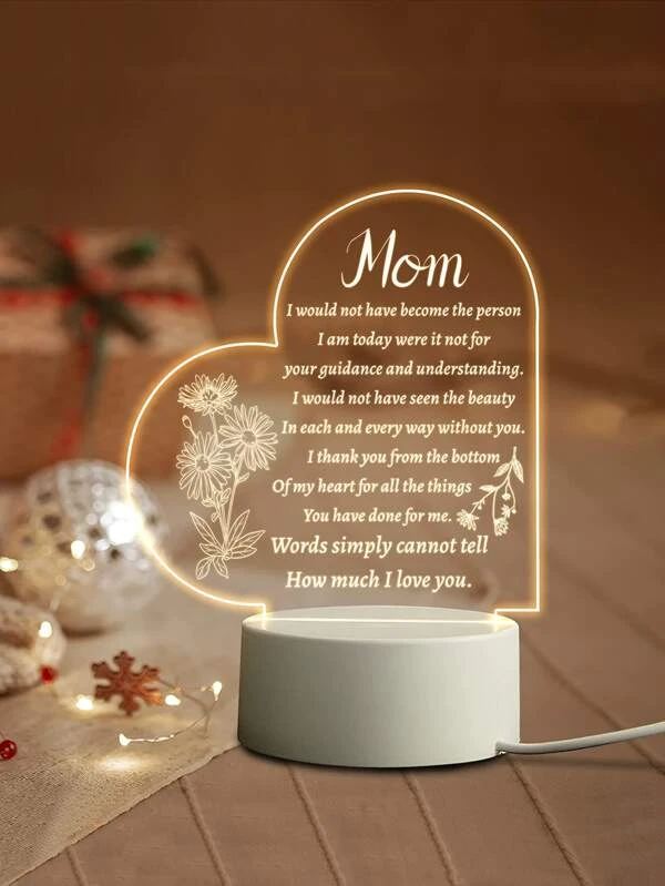 1pc ABS Decorative Light, Slogan Graphic Heart Design Decoration Light For Mother&#039;s Day