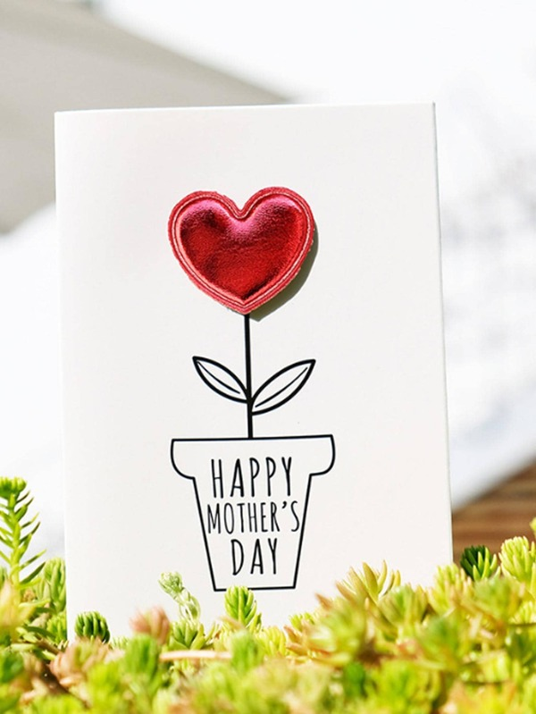 1pc Mother&#039;s Day Heart Design Greeting Card, White Paper Thank You Card For Mother&#039;s Day
