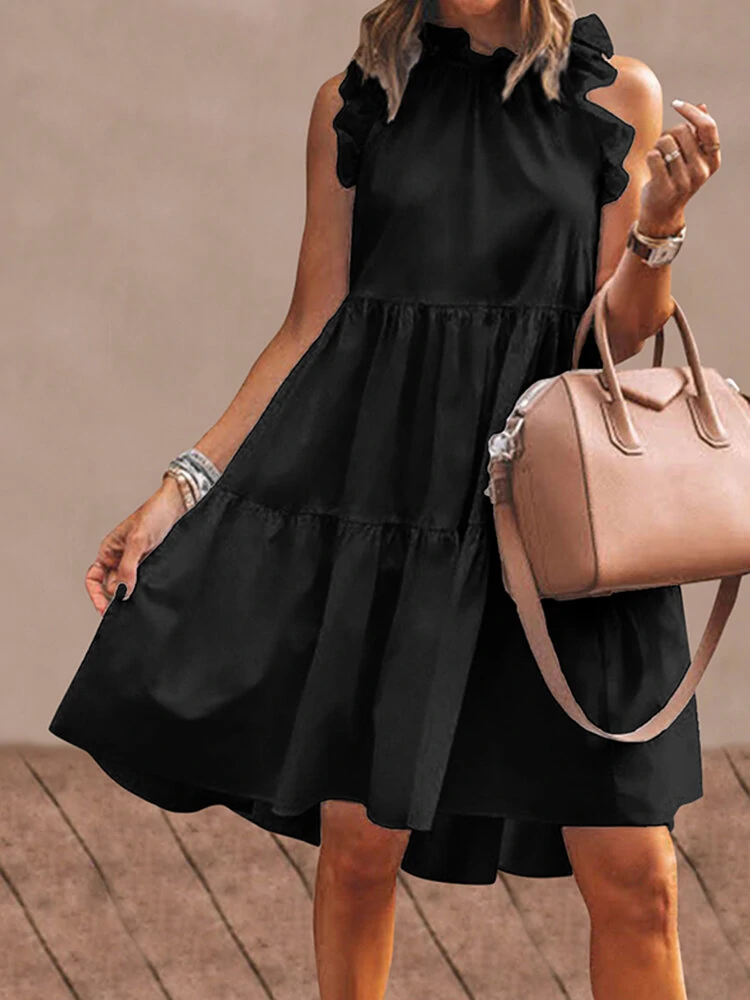Sleeveless Midi Dresses - Simplicity with Ruffles for Women