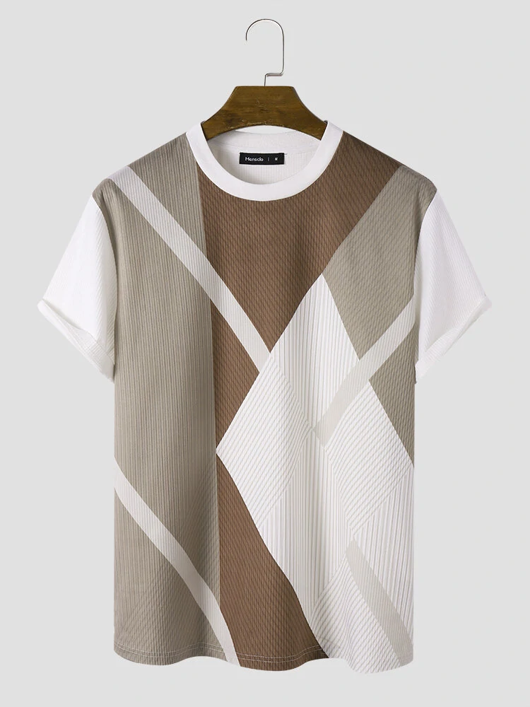 Colorful Striped Crew Neck T-Shirts for Men