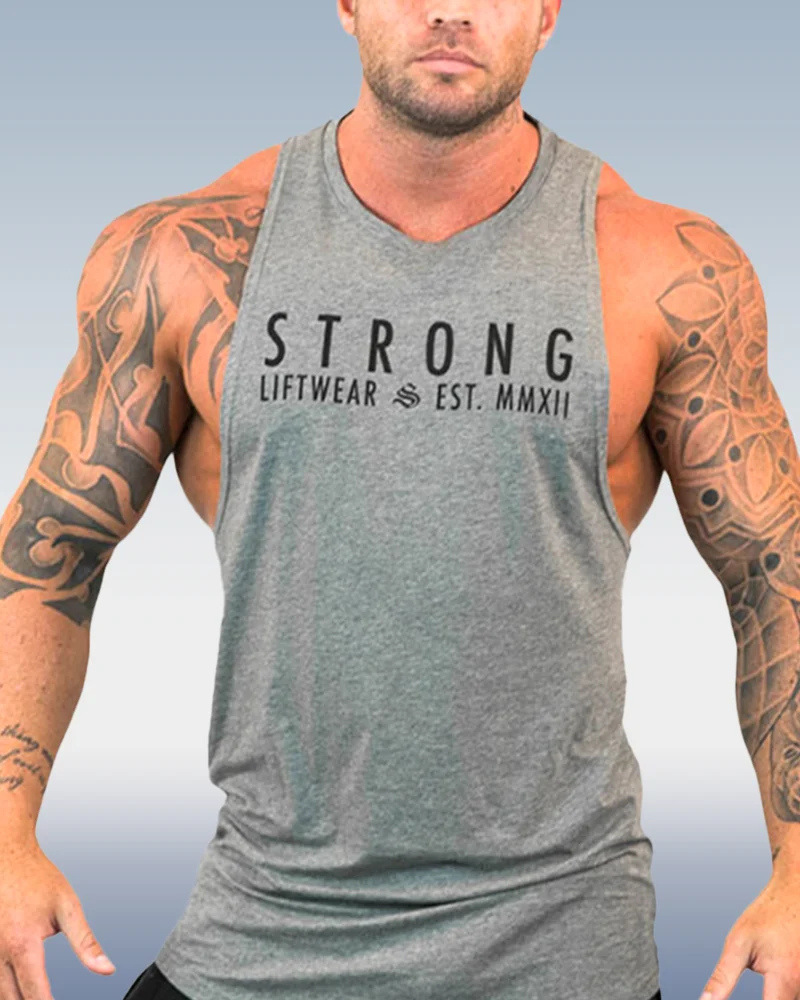 Grey Alphabet Print Tank Top for Men&#039;s Sports Activities