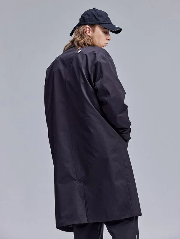 Men&#039;s Trench Coat with Buckled Detail and Slogan Graphics