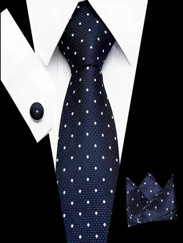 4pcs/set Fashion Polka Dot Decor Tie Cufflink &amp; Square Scarf For Men For Daily Decoration
