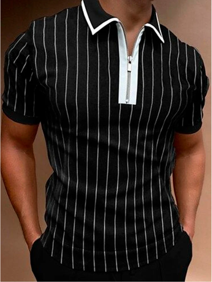 Men&#039;s Vintage Striped Print Colorblock Print Casual Polo Shirt