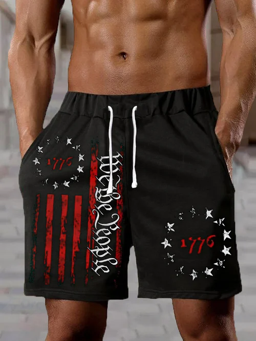 Men&#039;s Independence Day We The People America Flag Print Casual Shorts