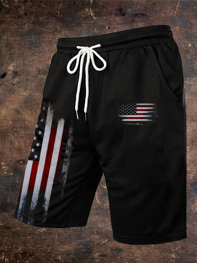 Men&#039;s Casual Vintage Flag Printed Shorts